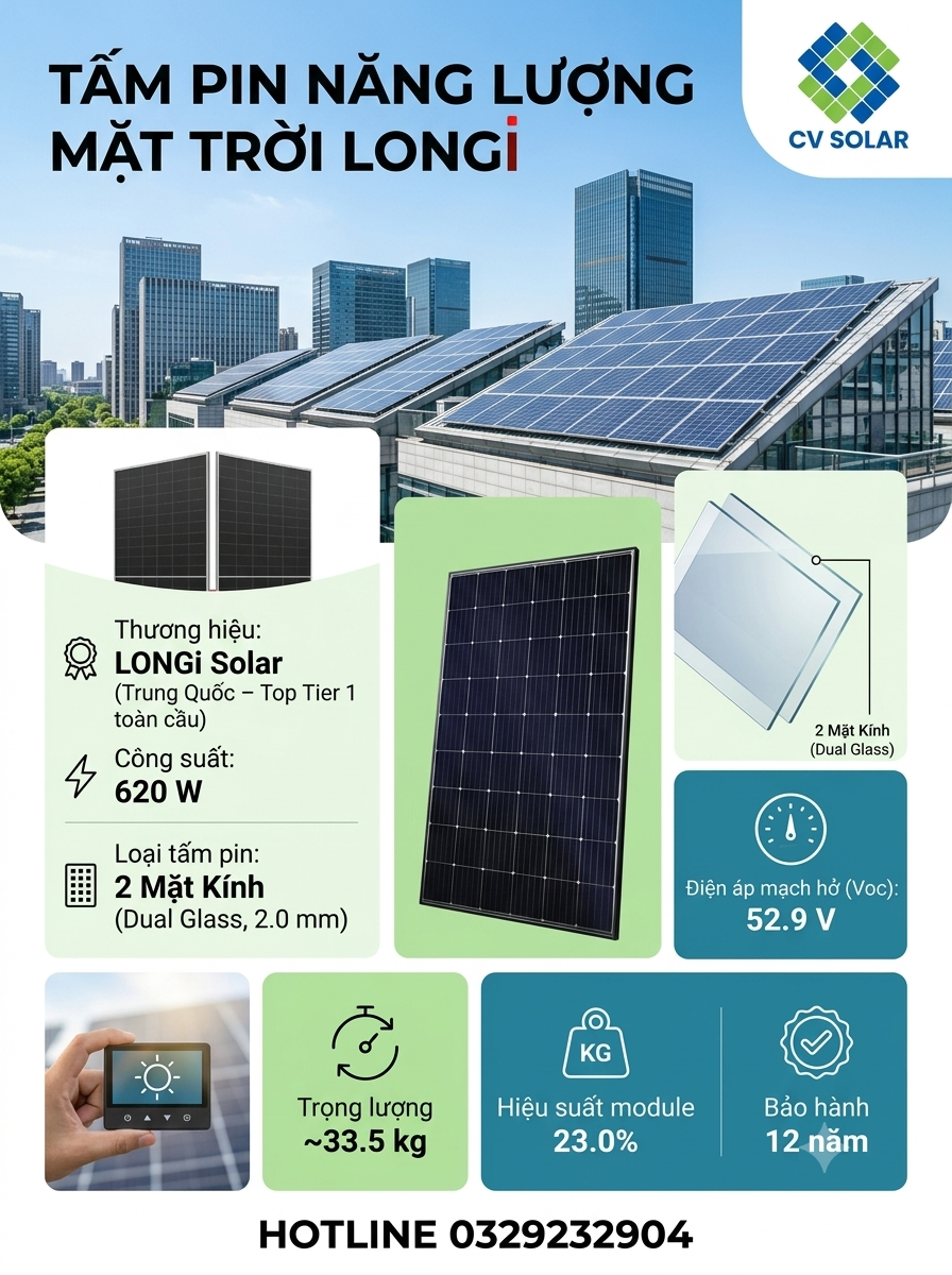 Tấm pin mặt trời longi 620W